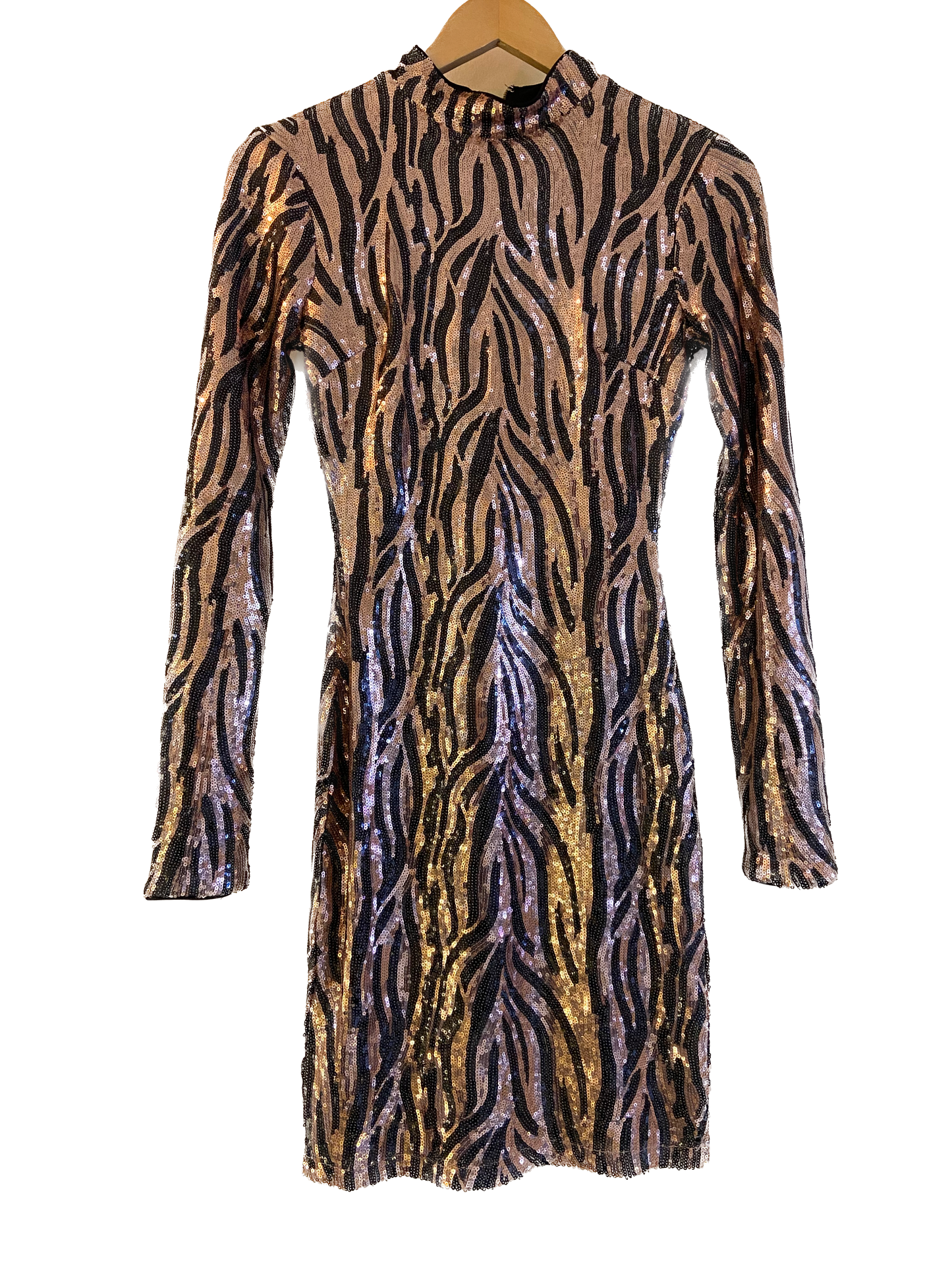 Long Sleeve Gold Sequence Zebra Print Dress