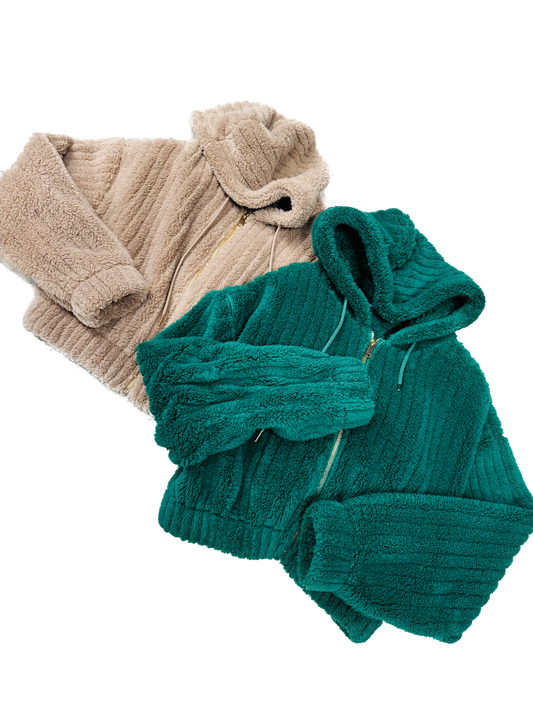 Love Poem Green Fuzzy Zip Up Fur Hoodie