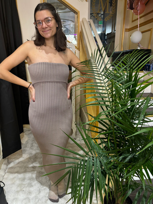 Gray Sweater Off Shoulder Dress