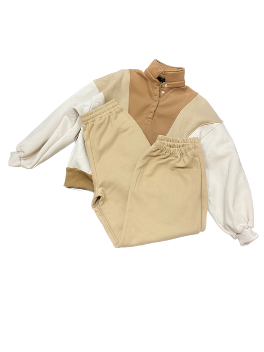 Beige and White Sweat Suit