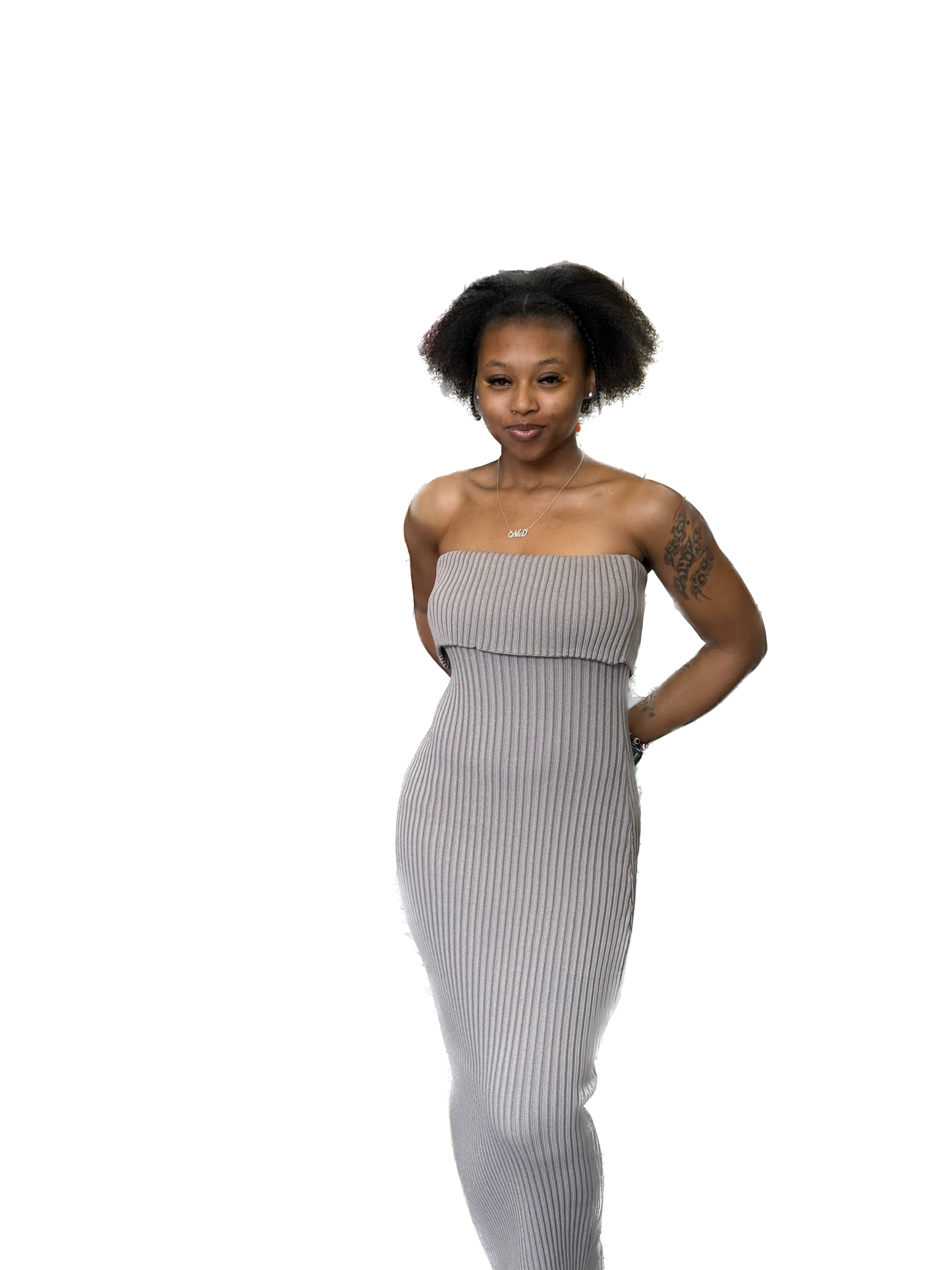 Gray Sweater Off Shoulder Dress
