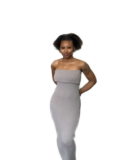 Gray Sweater Off Shoulder Dress