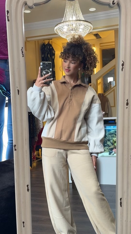 Beige and White Sweat Suit